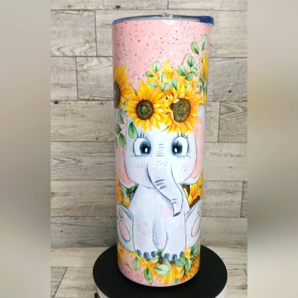 Elephant and Sunflowers 20oz. Tumbler NWOT MADE BY SELLER